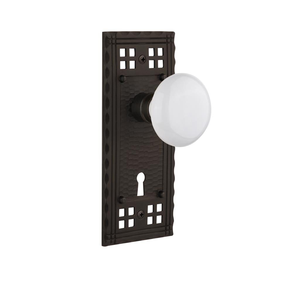 Nostalgic Warehouse CRAWHI Mortise Craftsman Plate with White Porcelain Knob and Keyhole in Oil